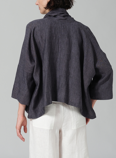 Linen Shawl Collar Open Front Cropped Jacket