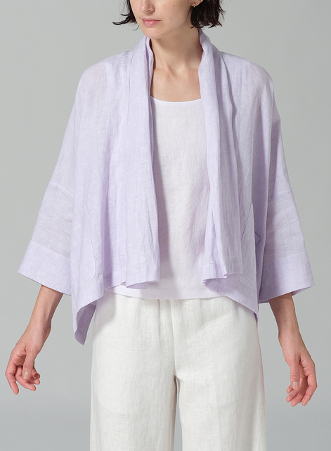 Linen Shawl Collar Open Front Cropped Jacket