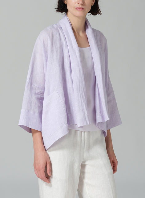 Linen Shawl Collar Open Front Cropped Jacket