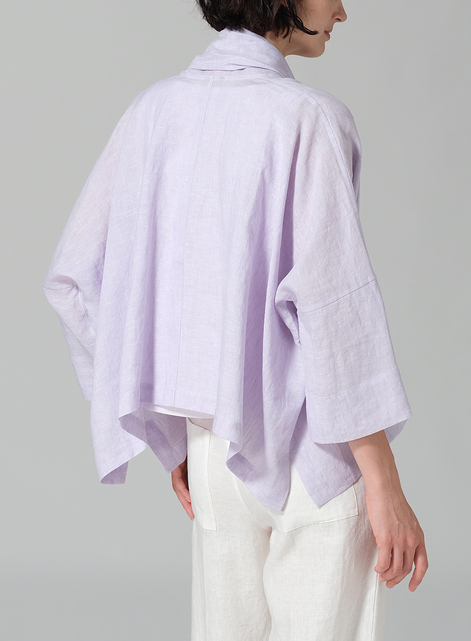 Linen Shawl Collar Open Front Cropped Jacket