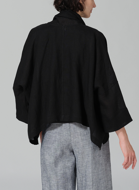 Linen Shawl Collar Open Front Cropped Jacket