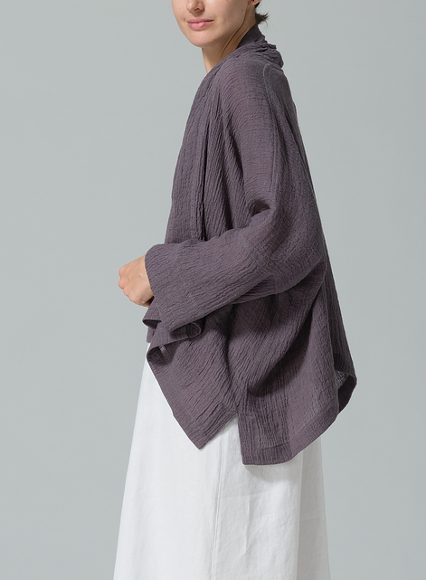 Gauze Linen Shawl Collar Open Front Cropped Jacket