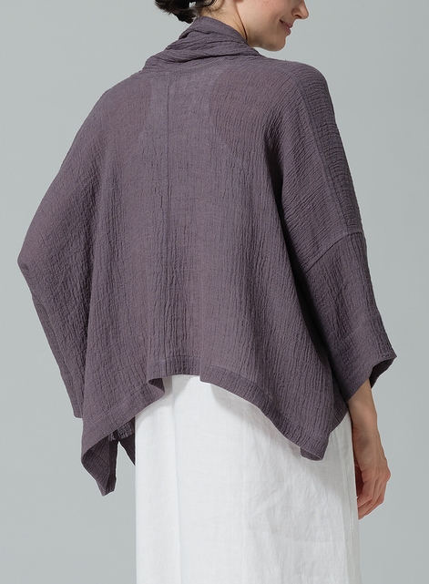 Gauze Linen Shawl Collar Open Front Cropped Jacket