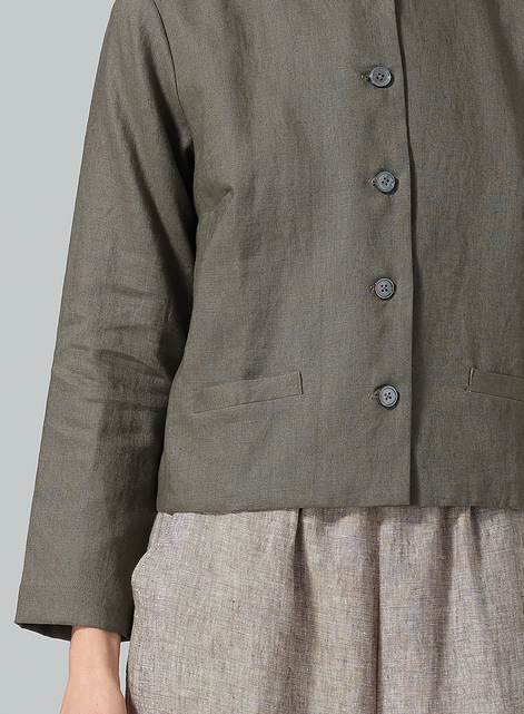 Linen Stand Collar Cropped Jacket