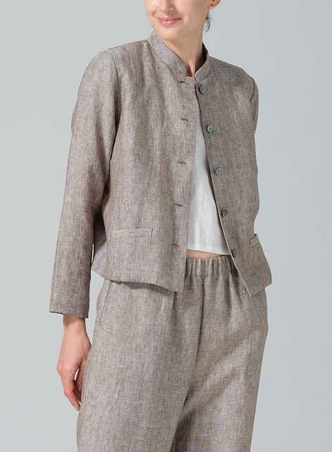 Linen Stand Collar Cropped Jacket