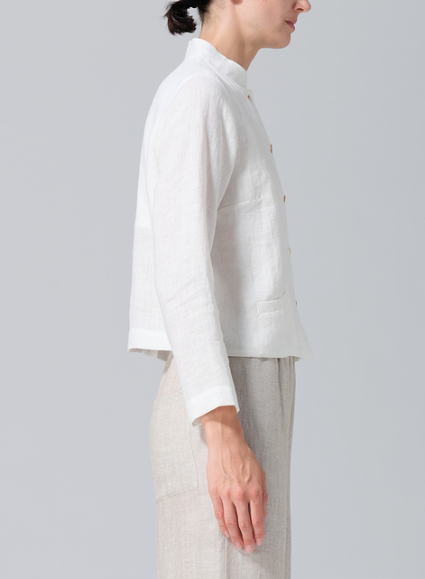 Linen Stand Collar Cropped Jacket