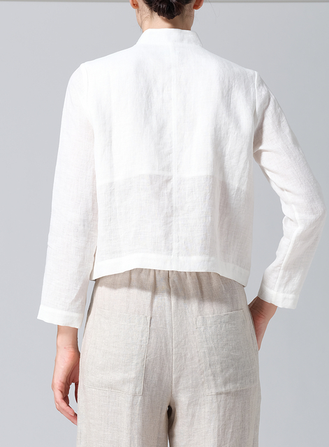 Linen Stand Collar Cropped Jacket