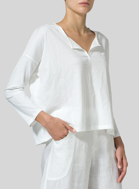 Cotton V-neck Boxy Top