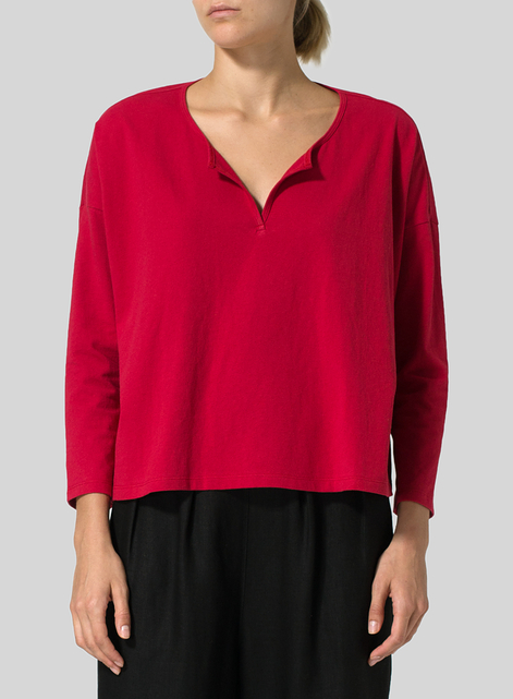 Medium Weight Cotton V-neck Boxy Top