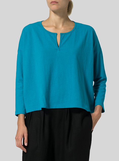 Medium Weight Cotton V-neck Boxy Top