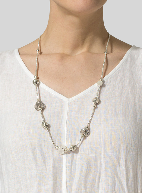 Round Reversible Long Silver Necklace