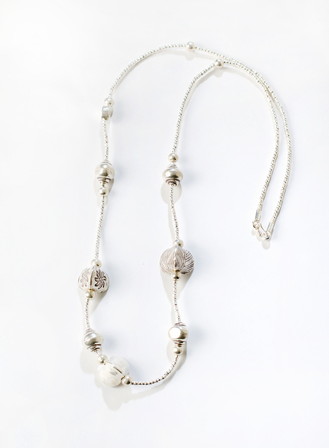 Round Reversible Long Silver Necklace