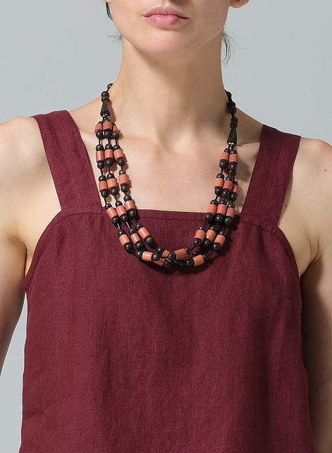 Dark Brown Wood Beads Pendant Necklace