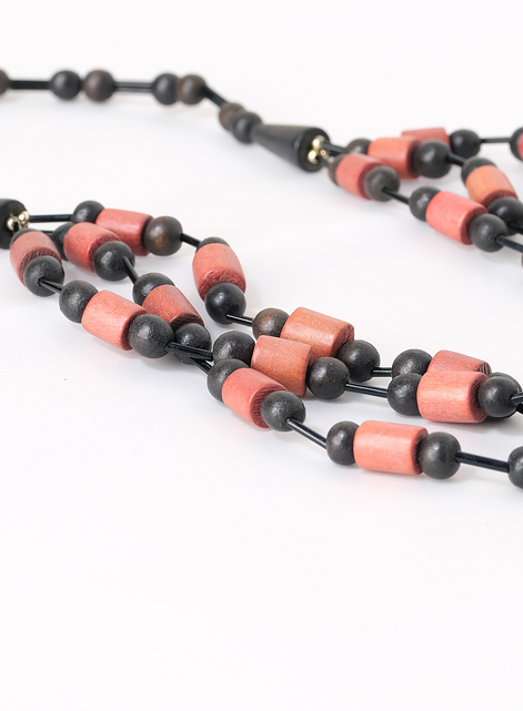 Dark Brown Wood Beads Pendant Necklace