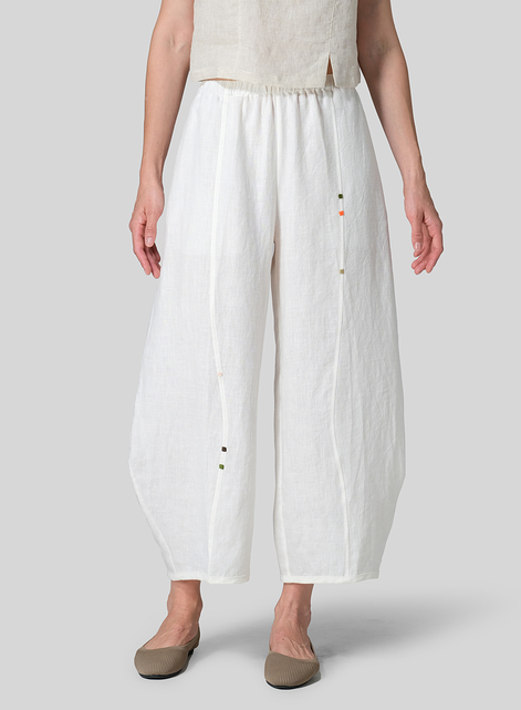 Linen Embroidered Cropped Pants