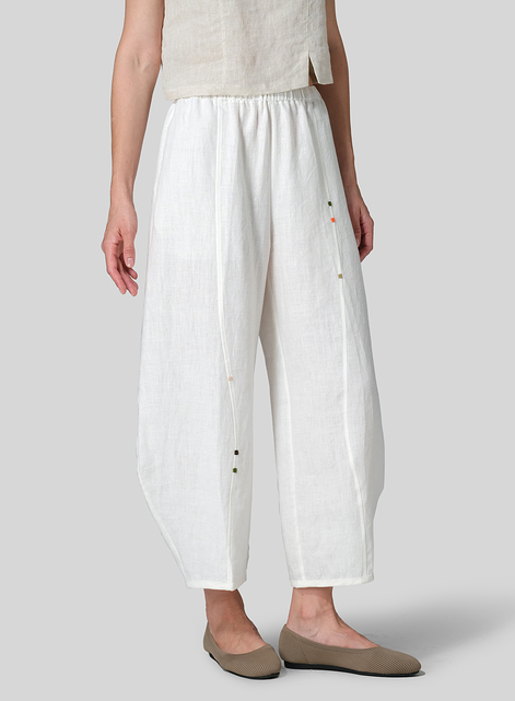 Linen Embroidered Cropped Pants