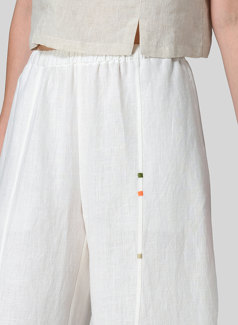 Linen Embroidered Cropped Pants