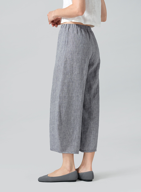 Linen Embroidered Cropped Pants