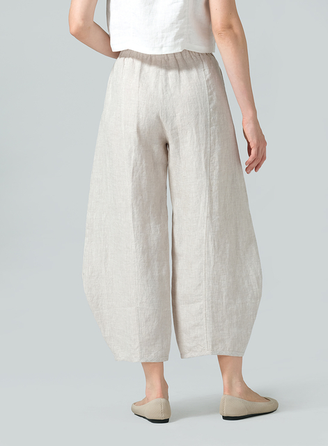 Linen Embroidered Cropped Pants