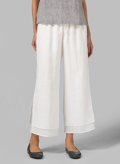 Linen Double-Layer Cropped Pants With Sea Shell Button