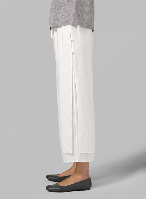 Linen Double-Layer Cropped Pants With Sea Shell Button