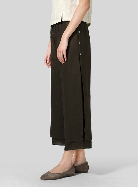 Linen Double-Layer Cropped Pants With Sea Shell Button