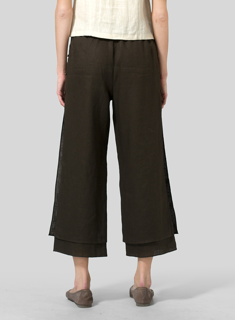 Linen Double-Layer Cropped Pants With Sea Shell Button