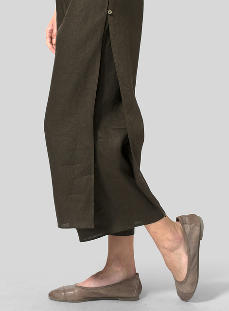 Linen Double-Layer Cropped Pants With Sea Shell Button