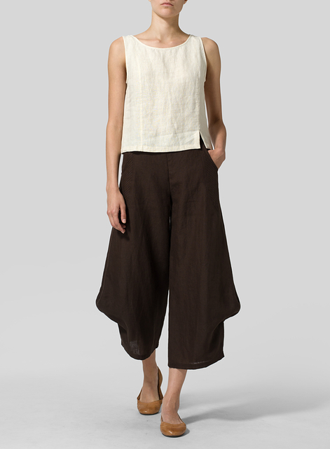 Linen Flared Leg Crop Pants