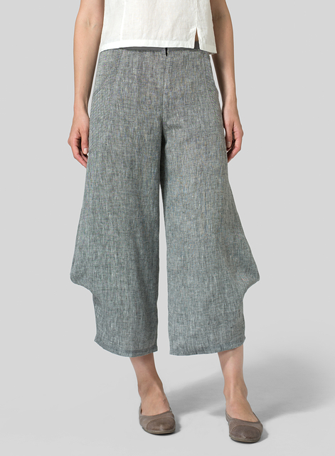 Linen Flared Leg Crop Pants