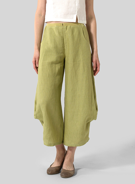 Linen Flared Leg Crop Pants