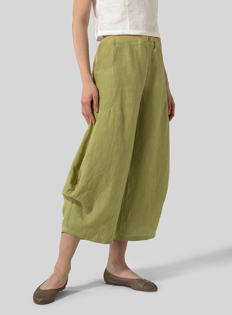 Linen Flared Leg Crop Pants