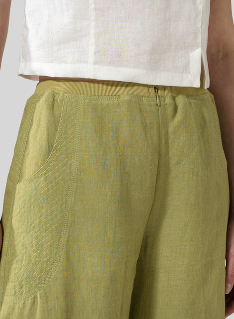 Linen Flared Leg Crop Pants