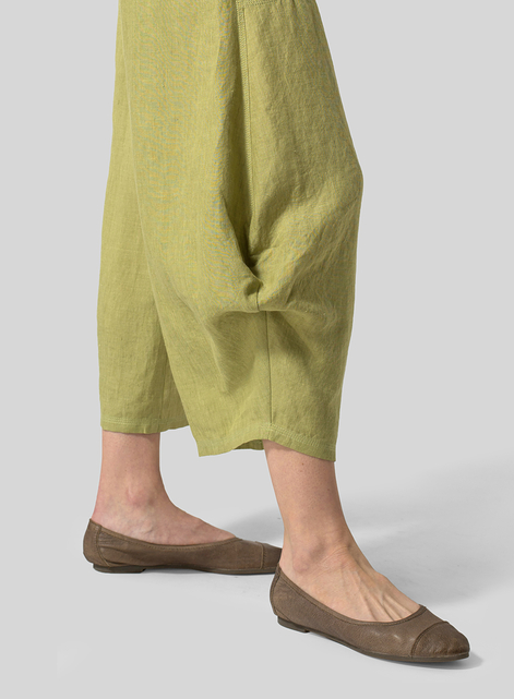 Linen Flared Leg Crop Pants