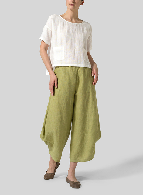 Linen Flared Leg Crop Pants