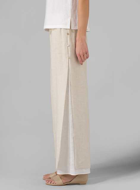 Linen Double Layer Pants With Sea Shell Button