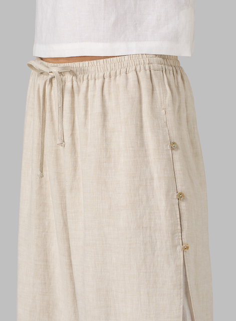 Linen Double Layer Pants With Sea Shell Button