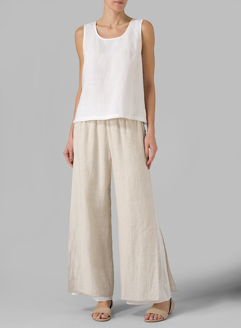 Linen Double Layer Pants With Sea Shell Button