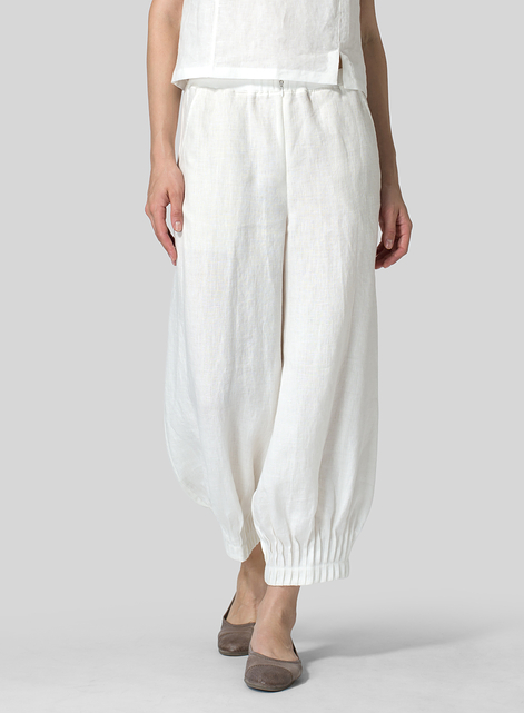 Linen Pleated Cuff Crop Pants