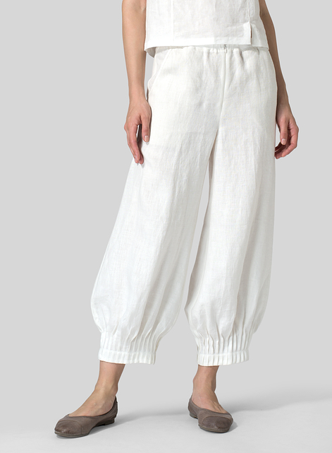 Linen Pleated Cuff Crop Pants