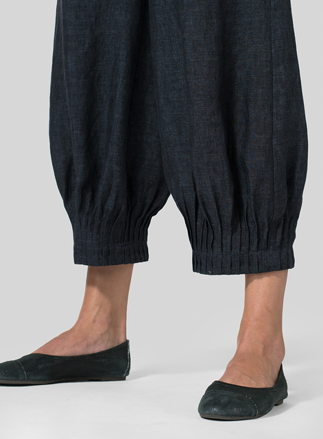 Linen Pleated Cuff Crop Pants