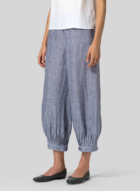 Linen Pleated Cuff Crop Pants