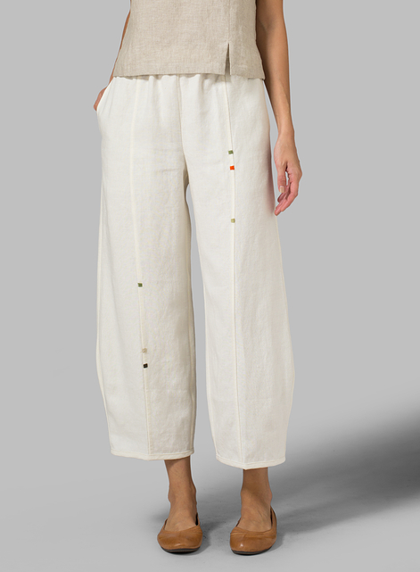 Linen Embroidered Crop Pants