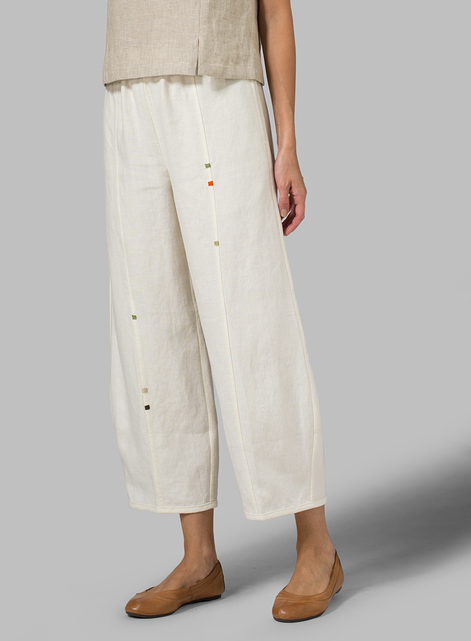 Linen Embroidered Crop Pants