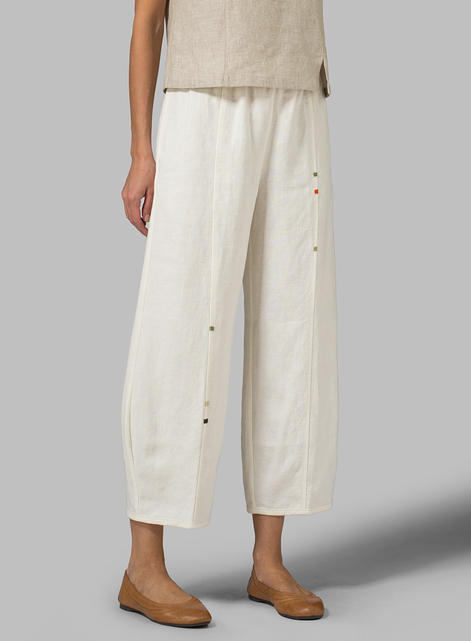 Linen Embroidered Crop Pants