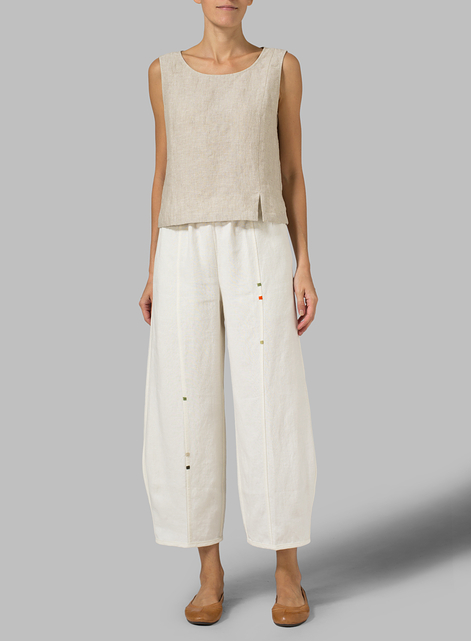 Linen Embroidered Crop Pants