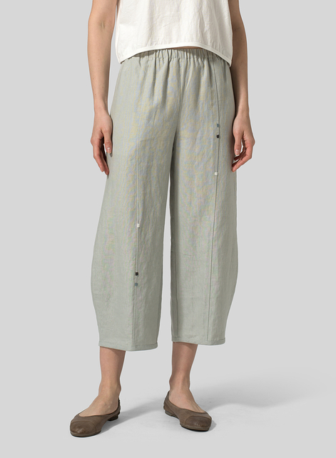 Linen Embroidered Crop Pants