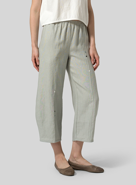 Linen Embroidered Crop Pants