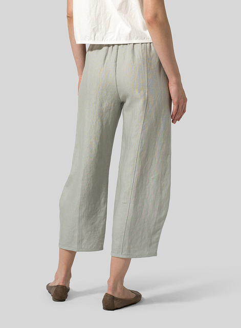 Linen Embroidered Crop Pants