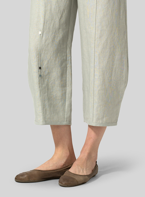 Linen Embroidered Crop Pants